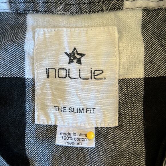 Nollie Slim Fit Juniors Size M Black & White Check Blouse Button Down Preppy - Picture 4 of 9